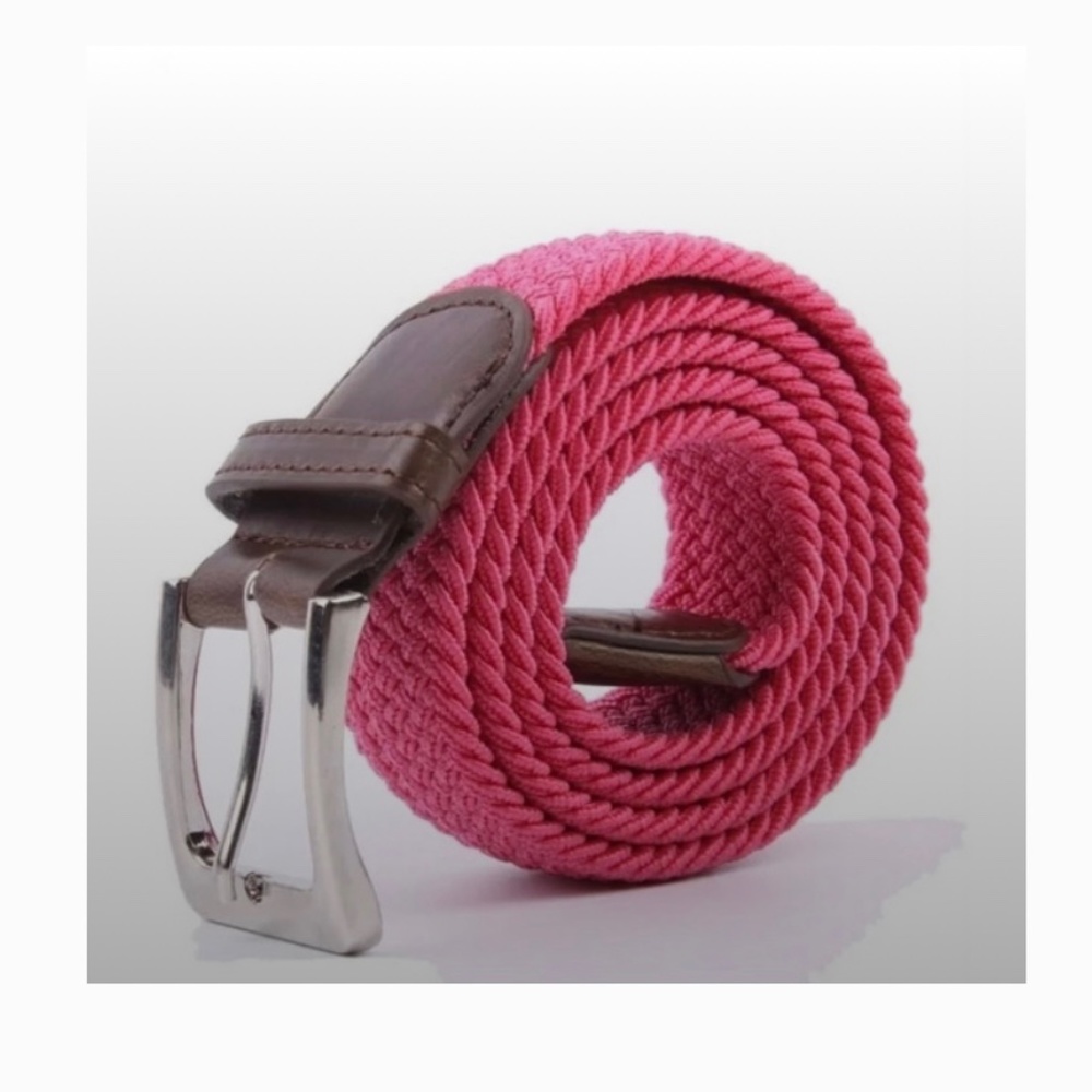New Gelante Canvas Elastic Fabric Woven Stretch Braided Belt Hot Pink Large